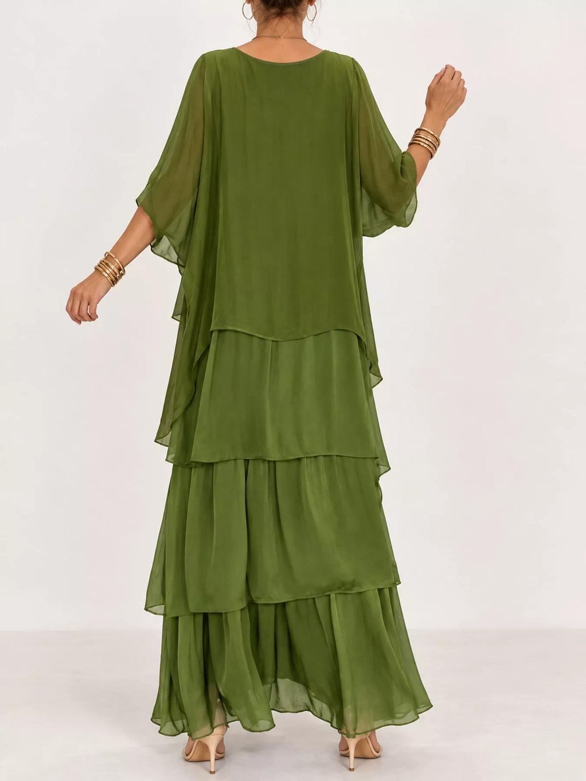 Full Size Layered Batwing Sleeve Maxi Dress Plus Size