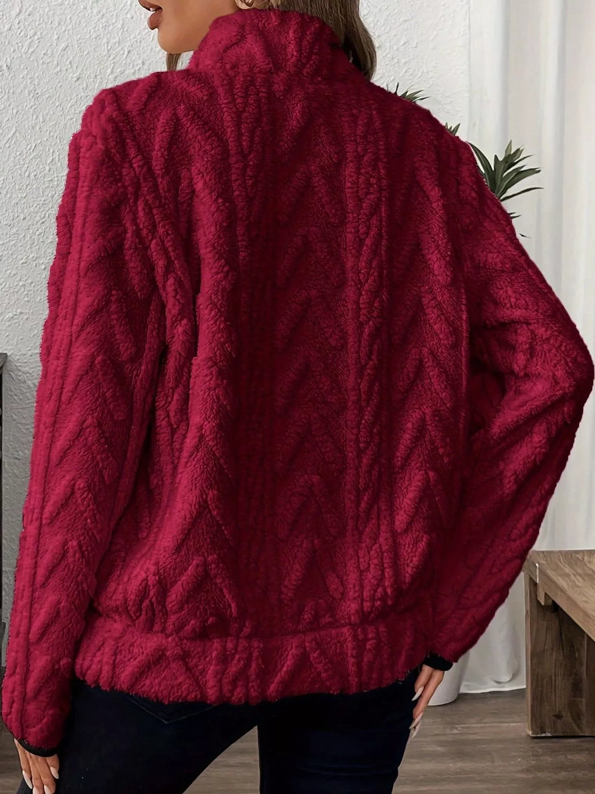 Full Size Quarter-Zip Sherpa Sweatshirt Plus Size