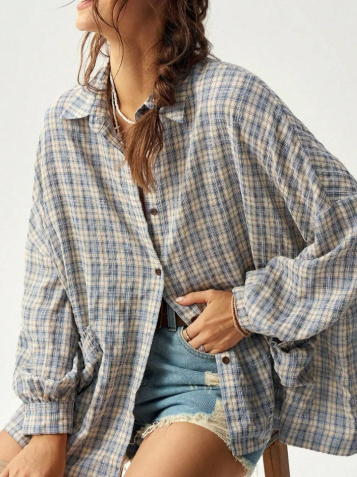 Oversized Plaid Button-Down Shirt