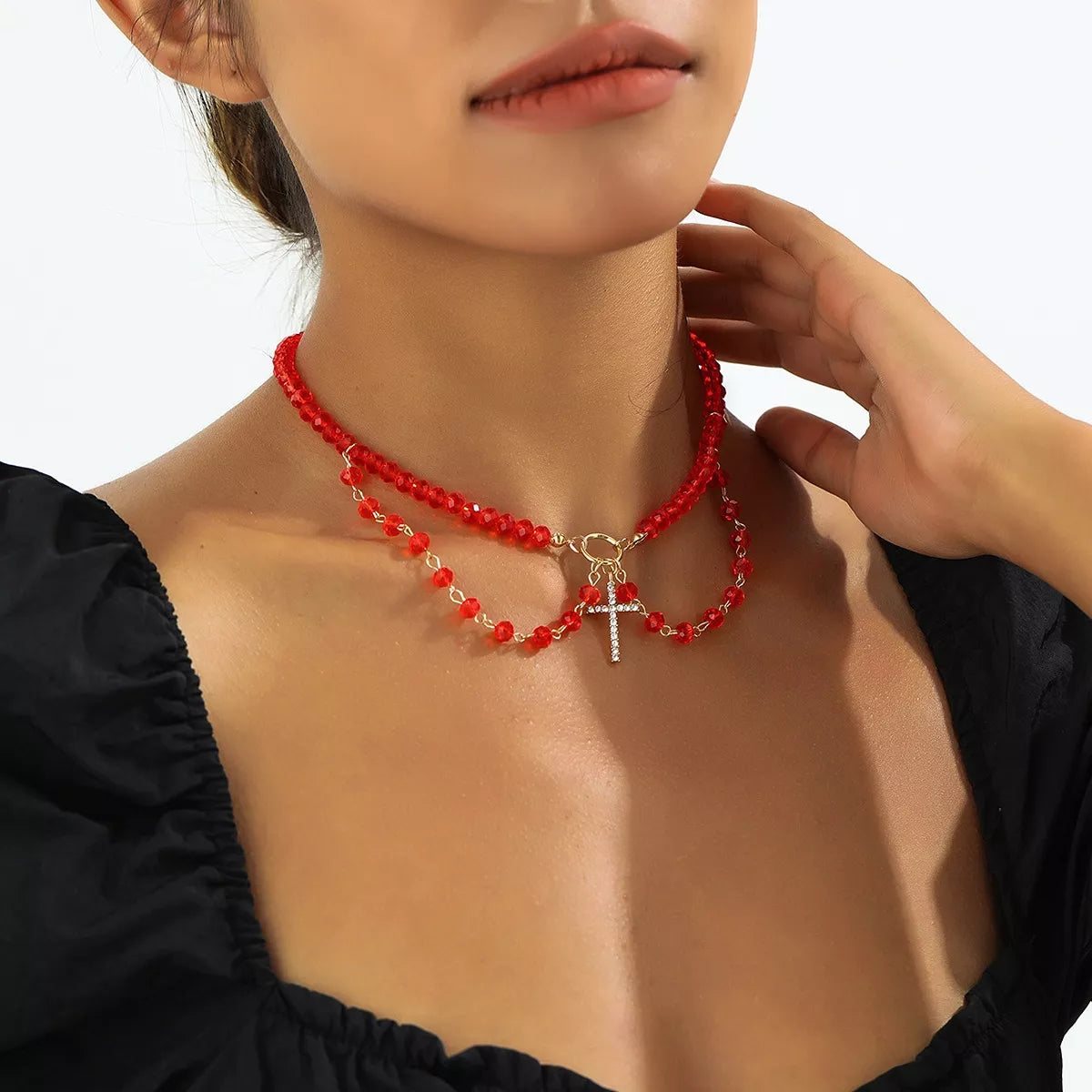 Halloween Beaded Cross Pendant Necklace