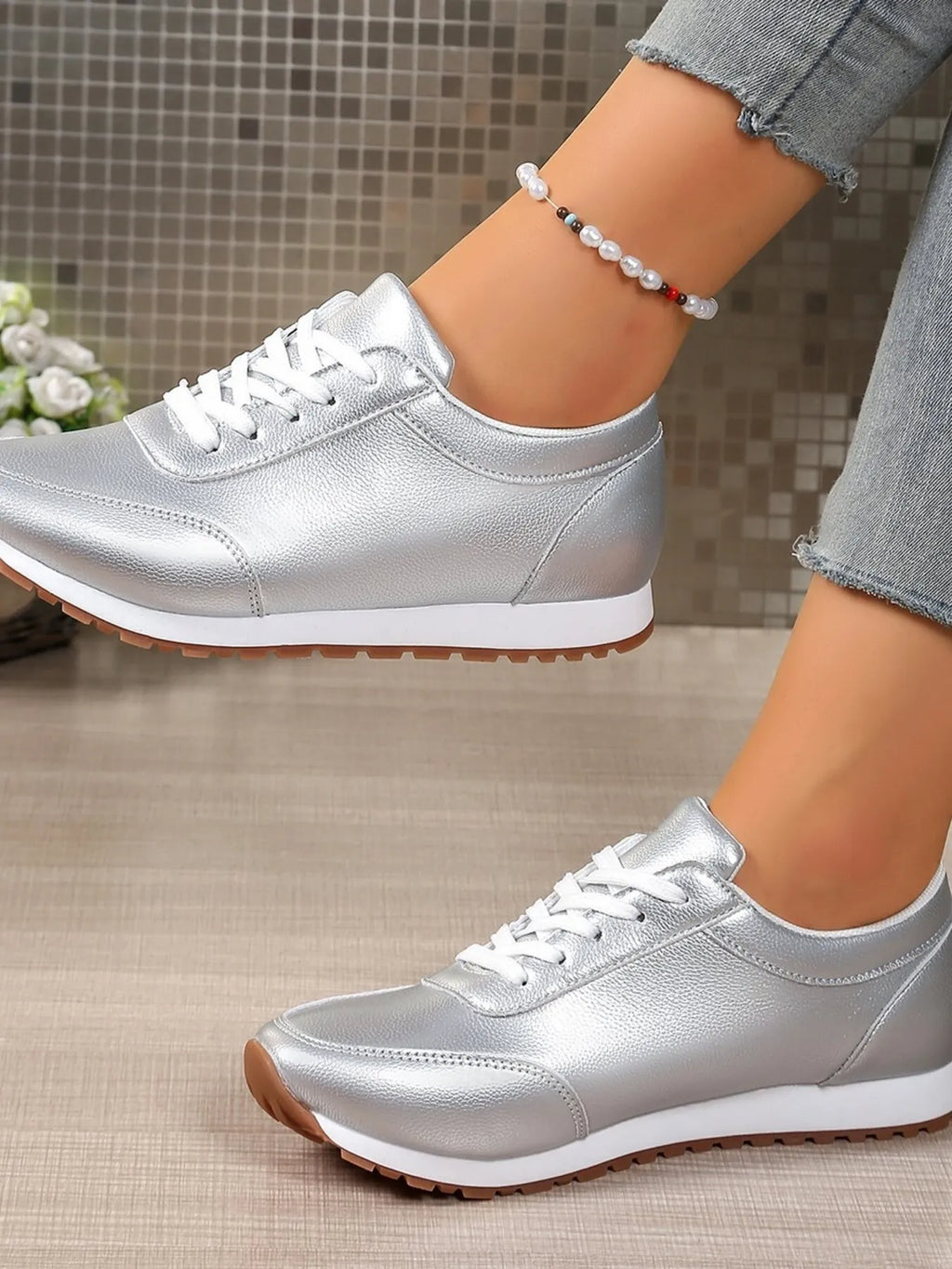 Round Toe Lace-Up Sneakers