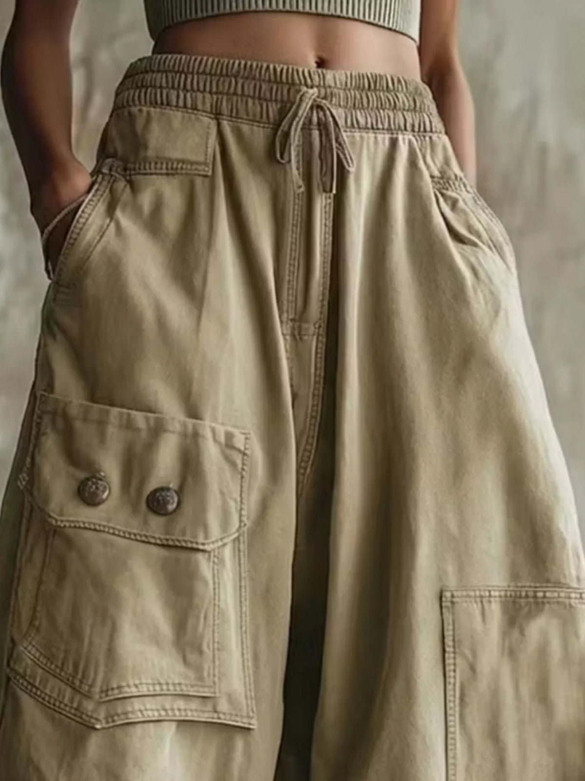 High-Waisted Cargo Wide-Leg Cropped Pants