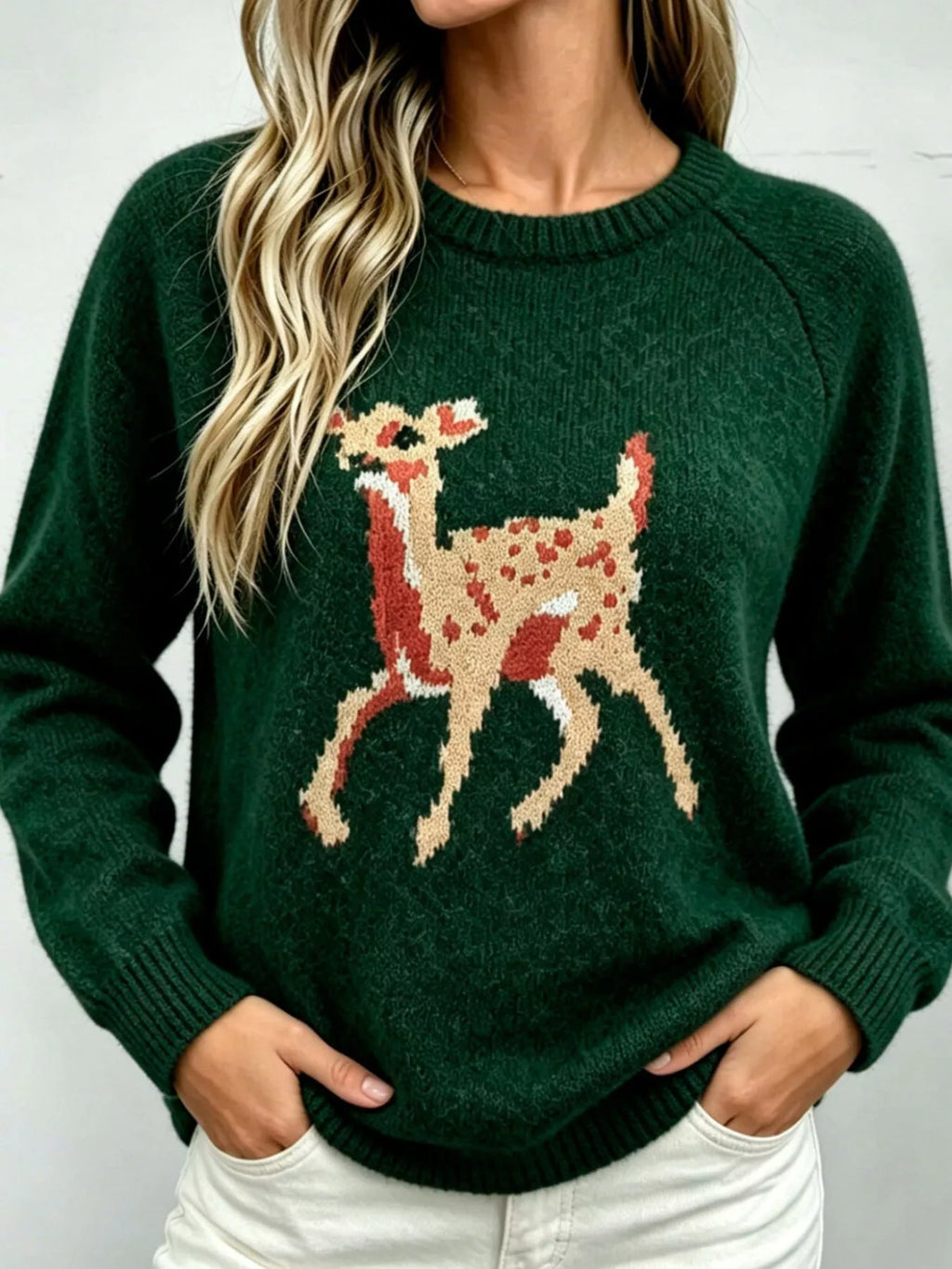 Deer Pattern Raglan Sleeve Sweater