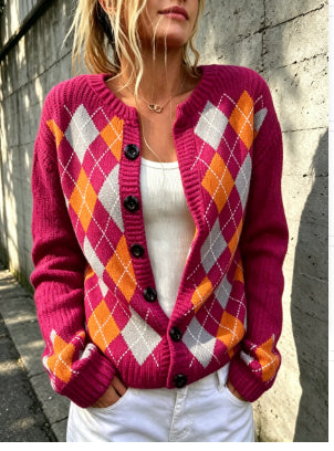 Long Sleeve Printed Small Coat Round Neck Cardigan