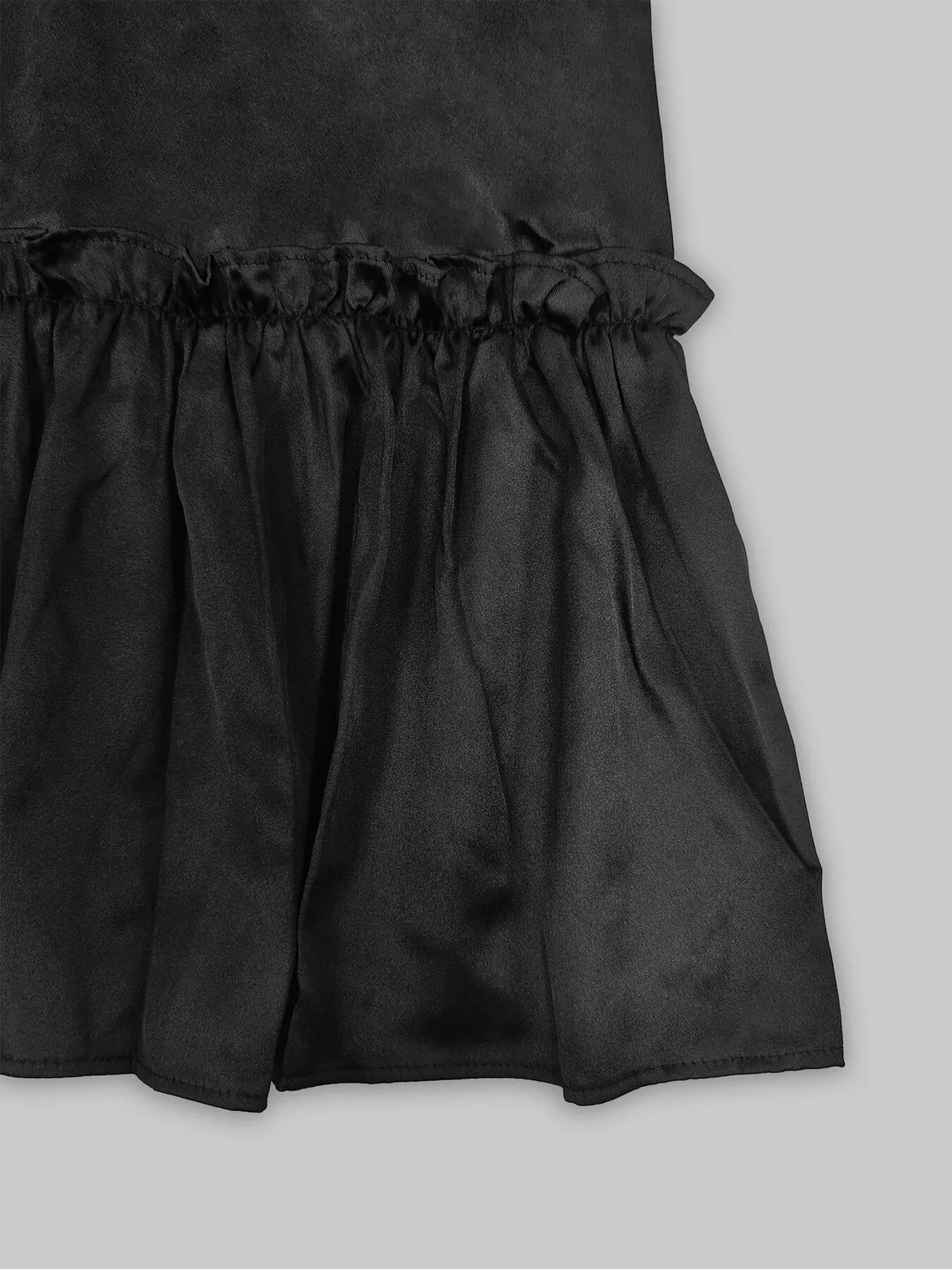 Pearl-Embellished Mock Neck Ruffle Hem Dress