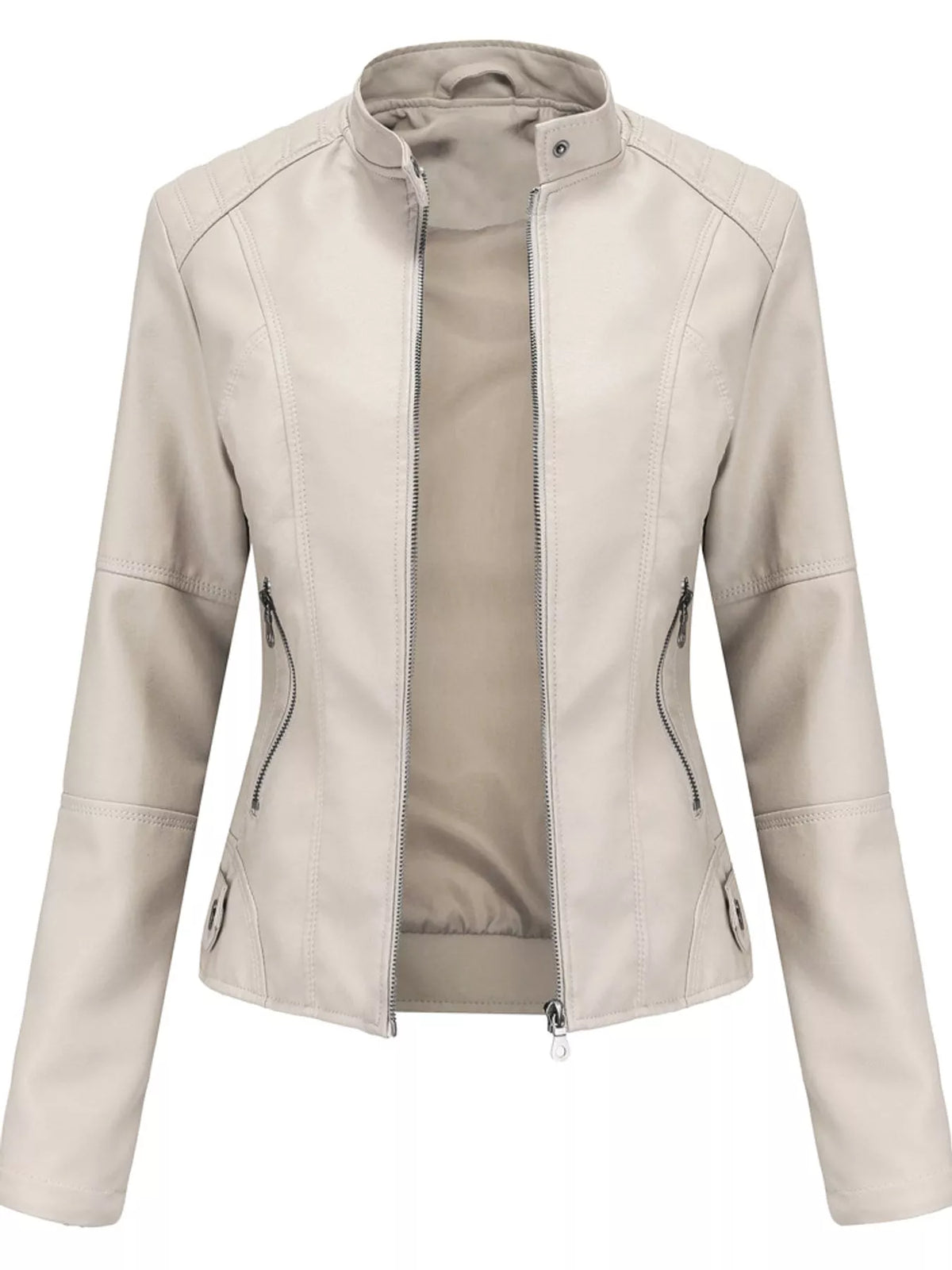Full Size Slim Fit Faux Leather Moto Jacket Plus Size