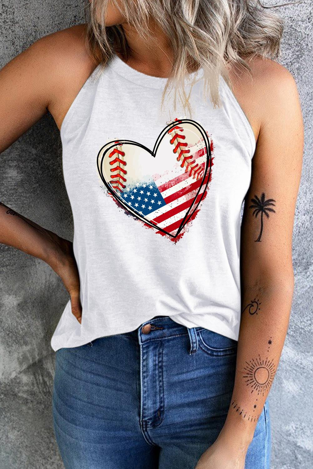 US Flag Heart Graphic Tank Top