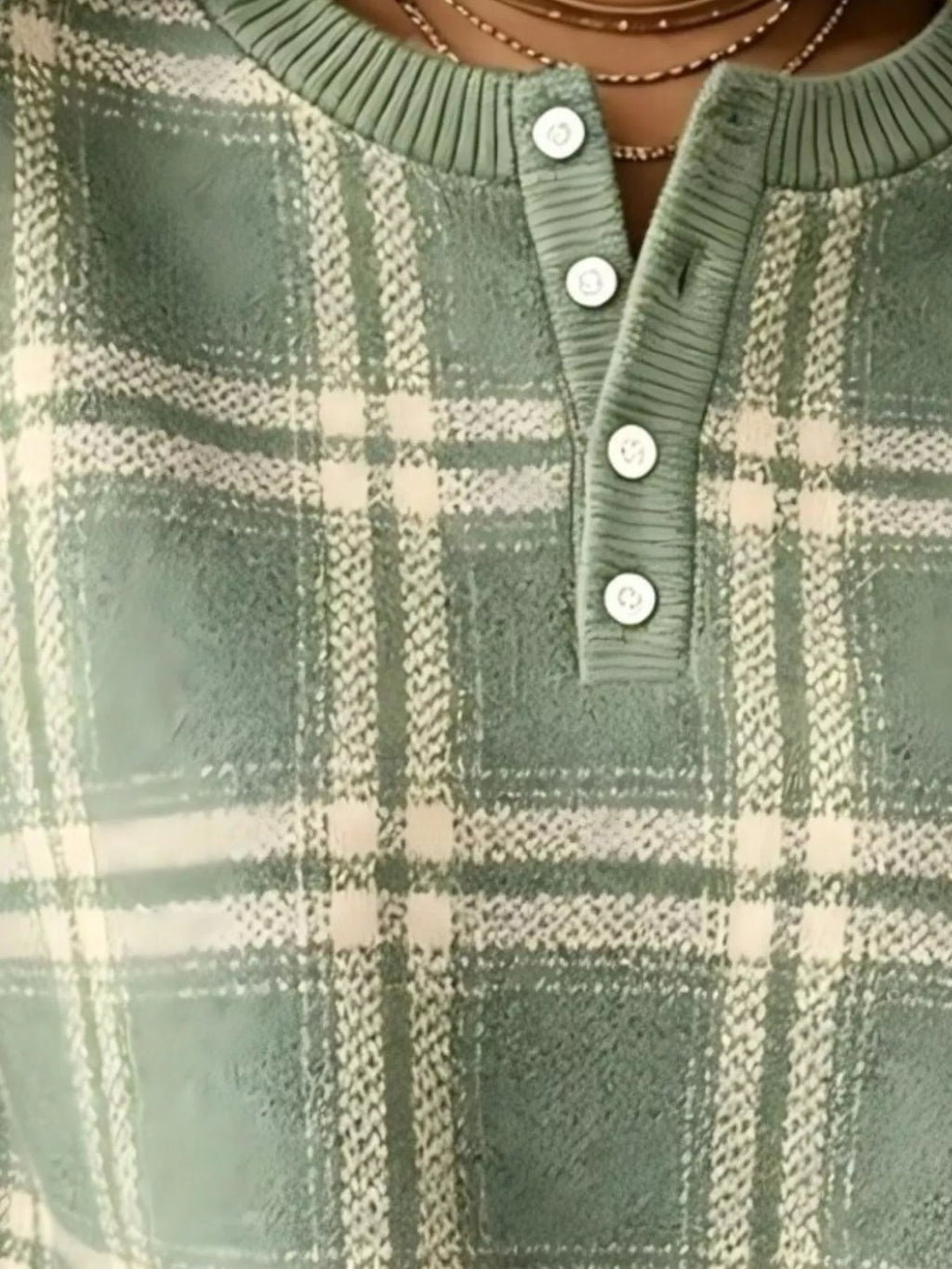 Full Size Plaid Button Detail Long Sleeve Sweatshirt Plus Size