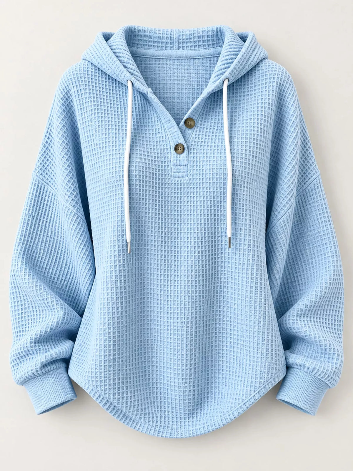 Full Size Waffle Knit Button Detail Hoodie Plus Size