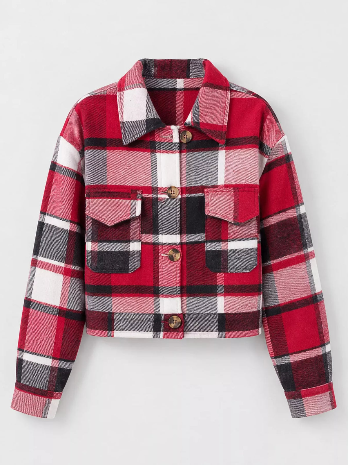 Plaid Button-Front Cropped Jacket