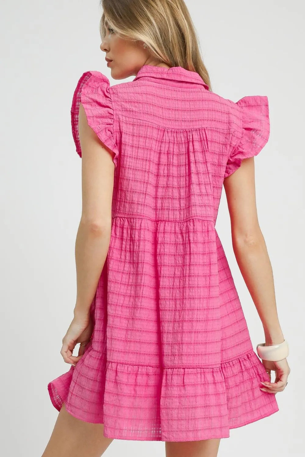 Umgee Ruffle Cap Sleeve Textured Mini Dress