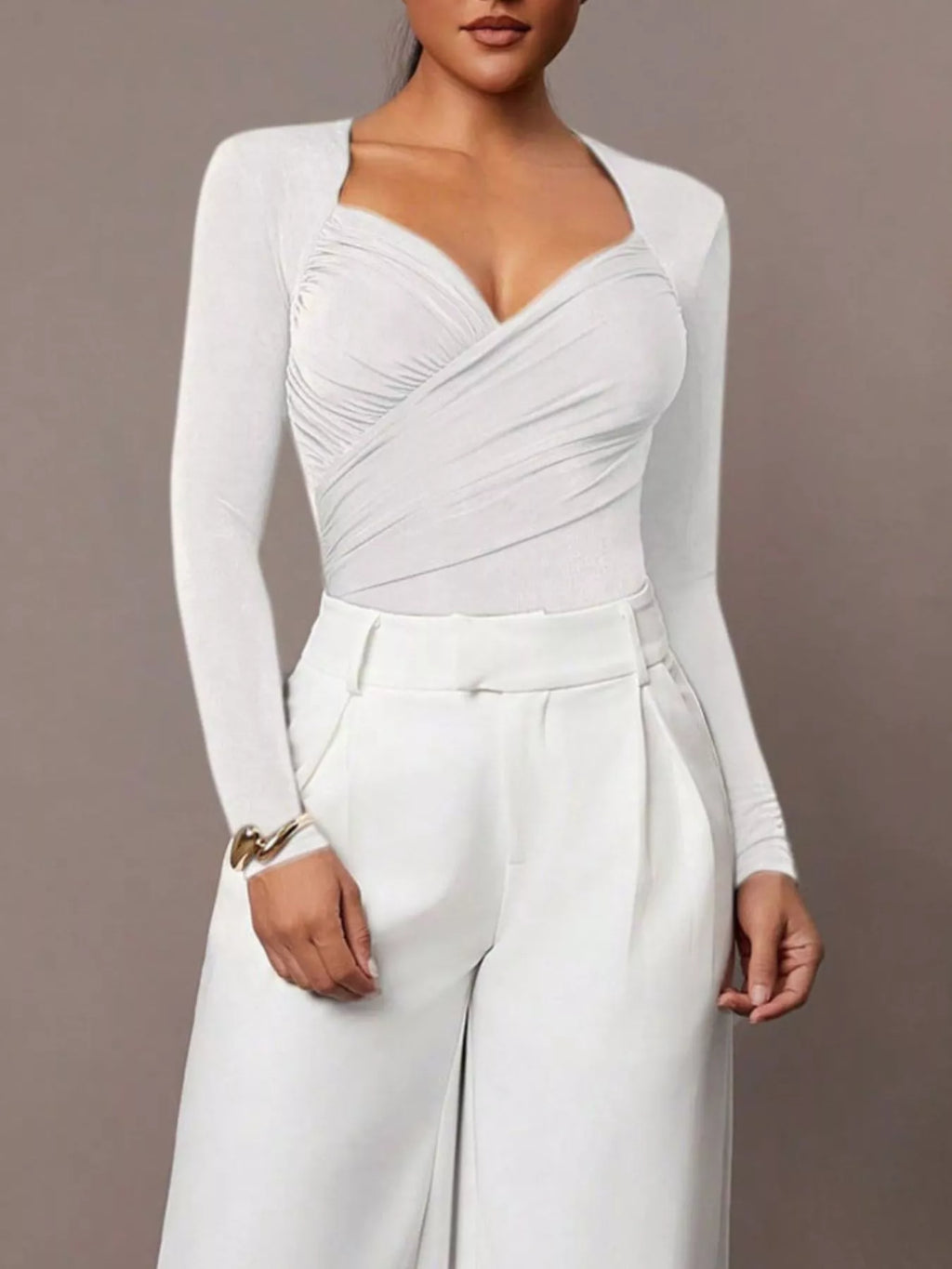 Ruched Surplice Long Sleeve Bodysuit
