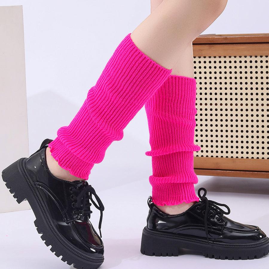 Winter Fashion Ribbed Knitted Hot Sale Harajuku Neon Long Socks Winter Boot Gaiters Clubwear Women Girls Japanese Lolita Leg Warmer