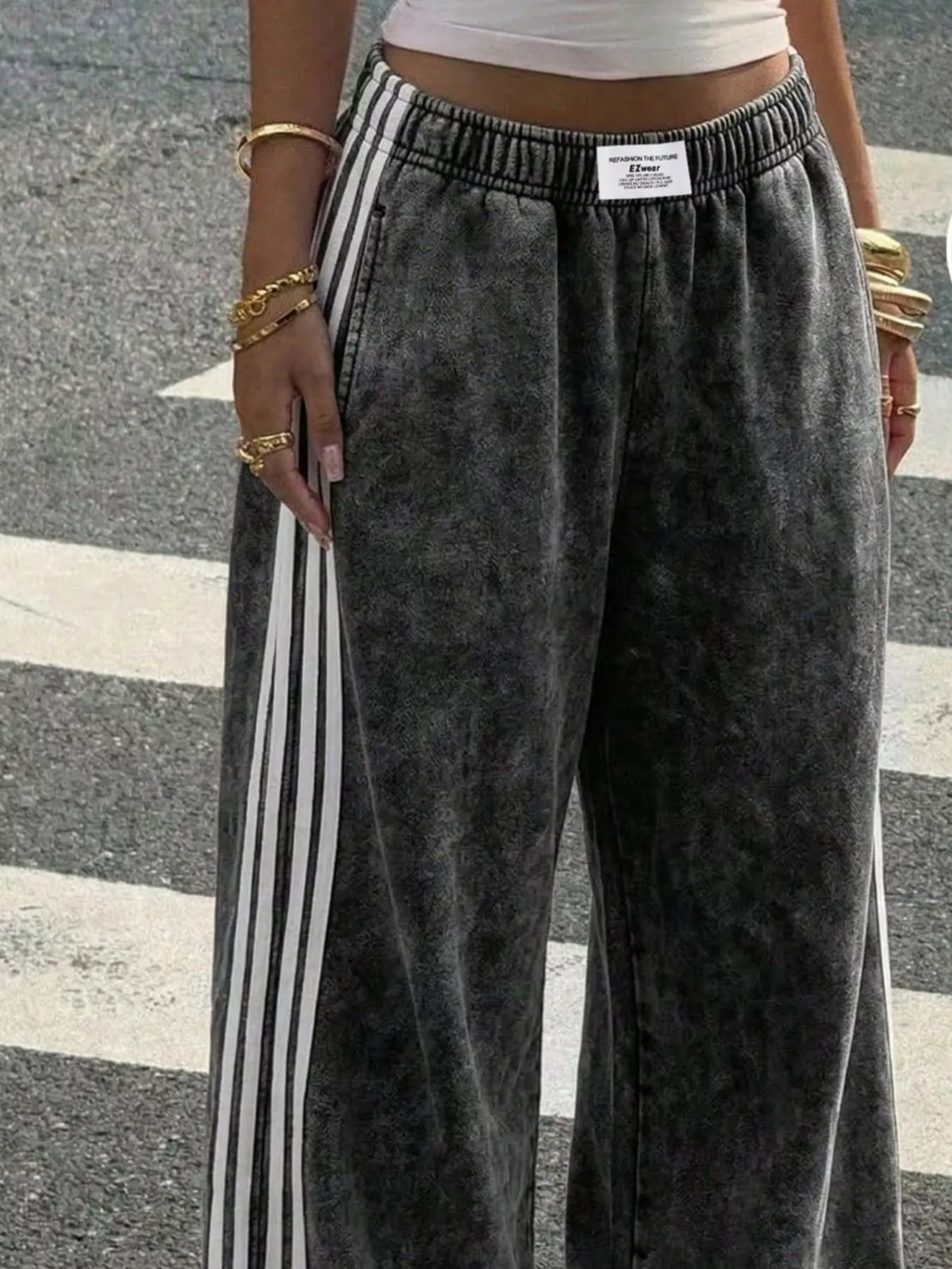High-Waisted Wide-Leg Track Pants with Side Stripes