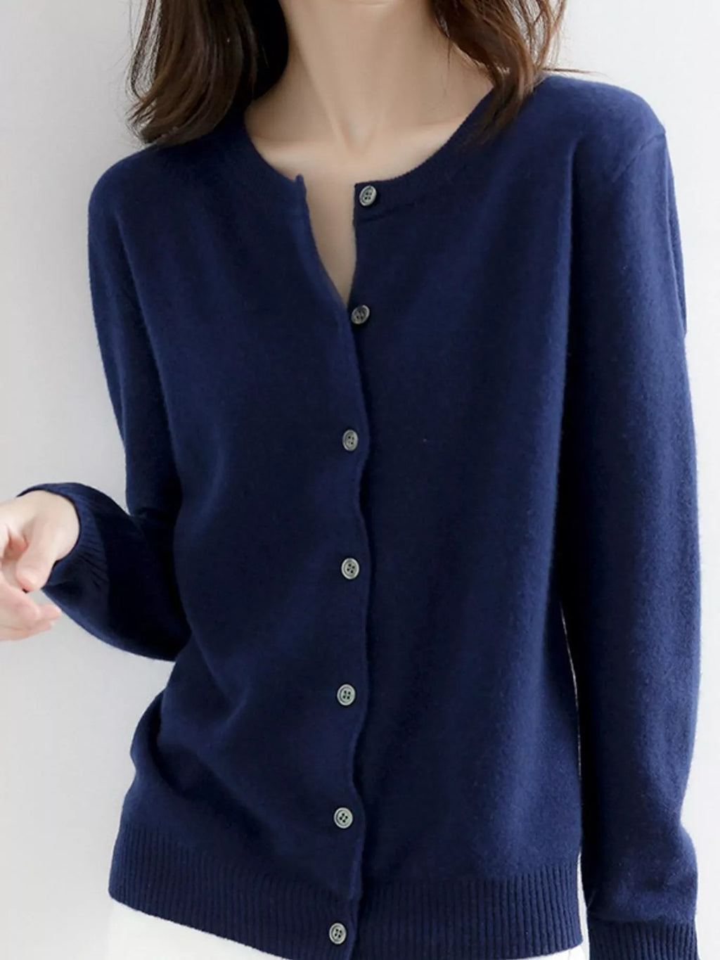 Crew Neck Button-Down Cardigan