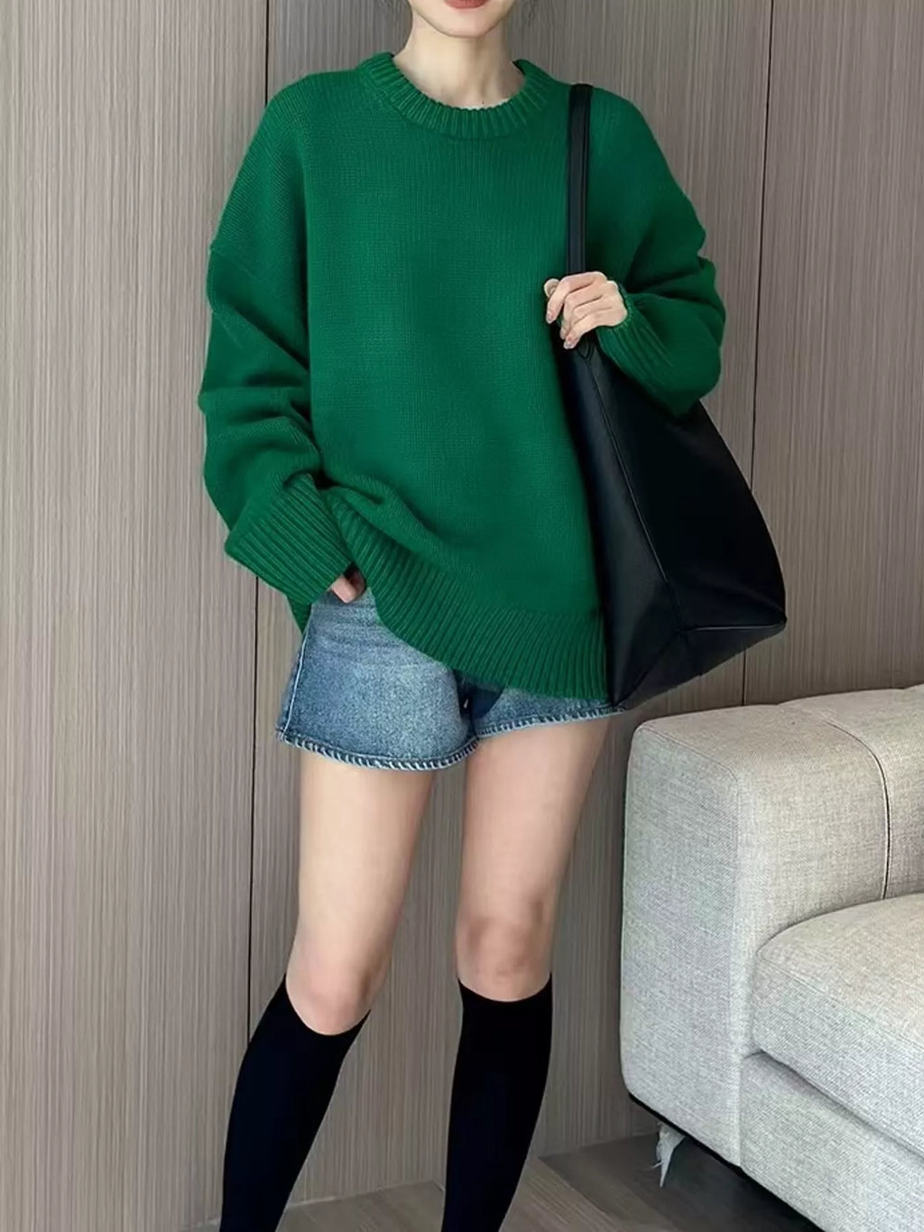 Round Neck Dropped Shoulder Sweater