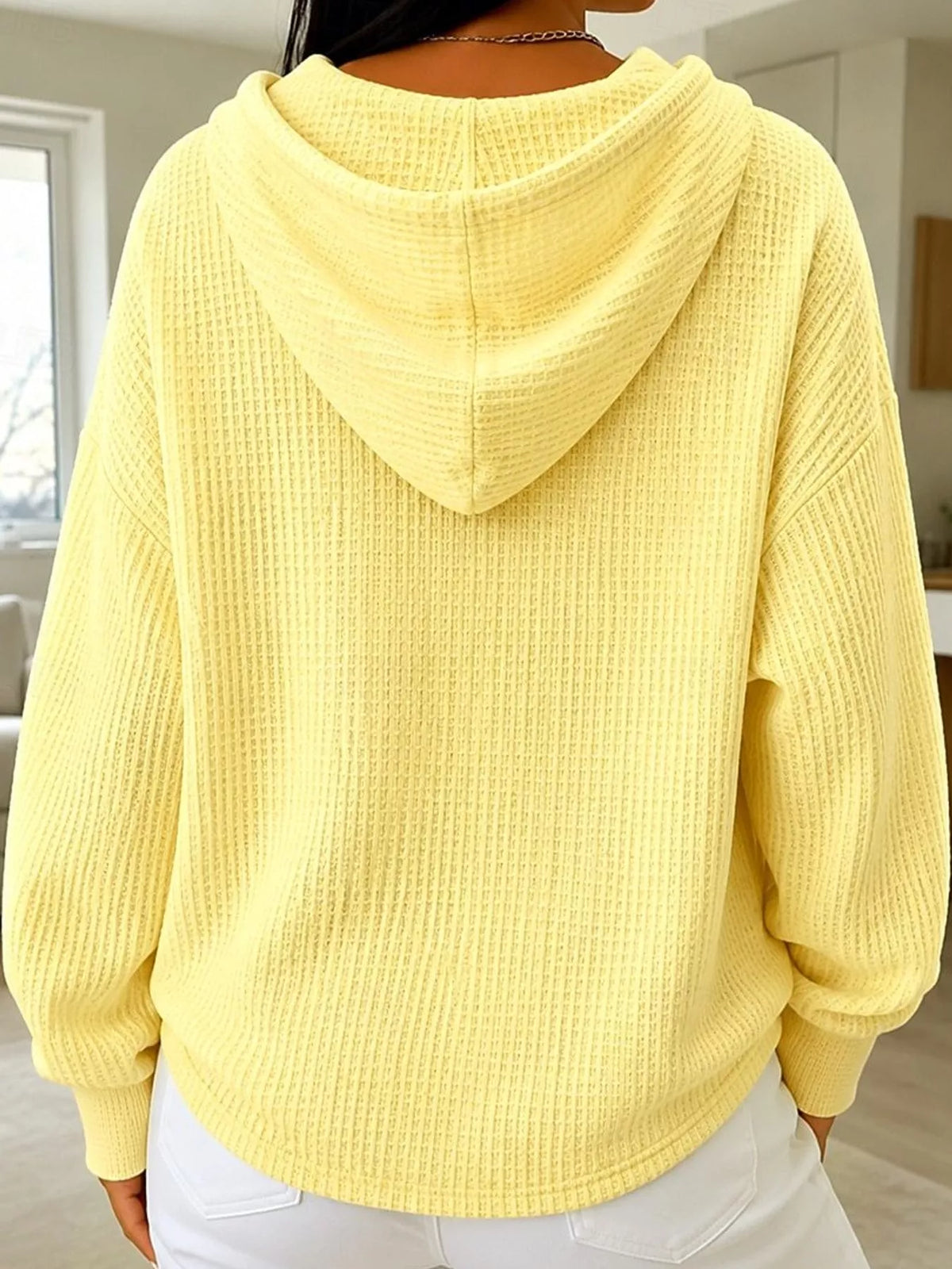Full Size Waffle Knit Button Detail Hoodie Plus Size