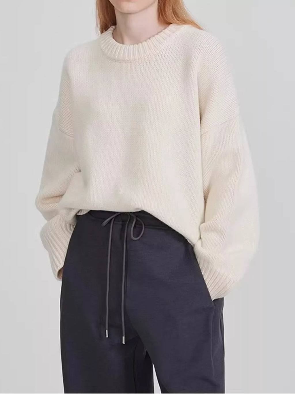 Round Neck Dropped Shoulder Sweater