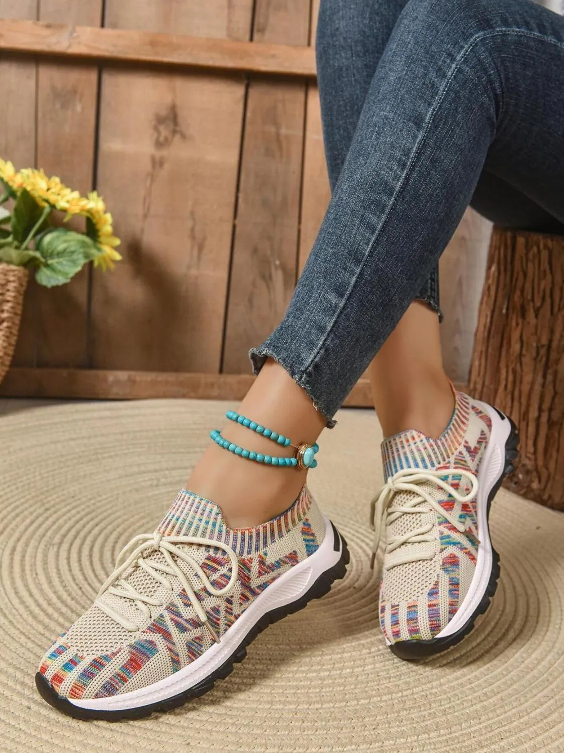 Mesh Knit Lace Up Athletic