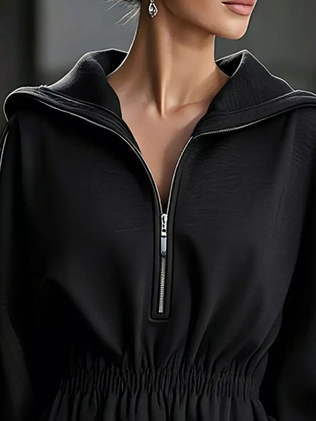 Casual Hooded Quarter-Zip Sweatshirt Dress