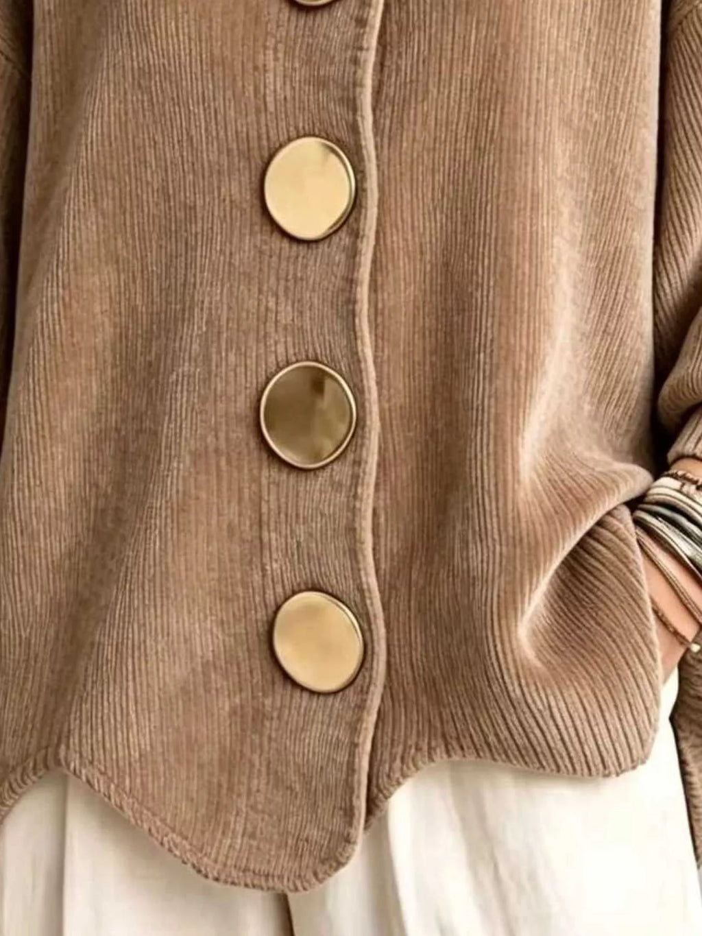 Full Size Ribbed Knit Gold Buttons Cardigan Plus Size