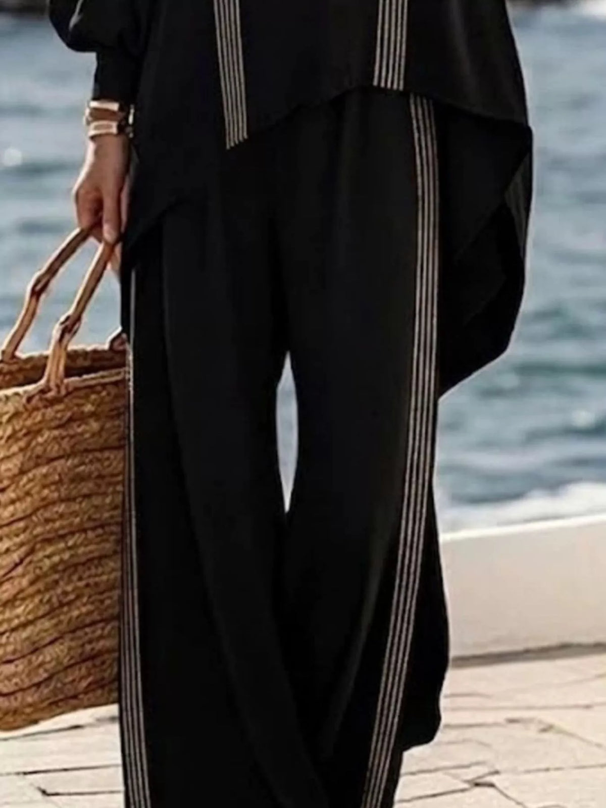 Full Size Striped Round Neck Top and Pants Set Plus Size