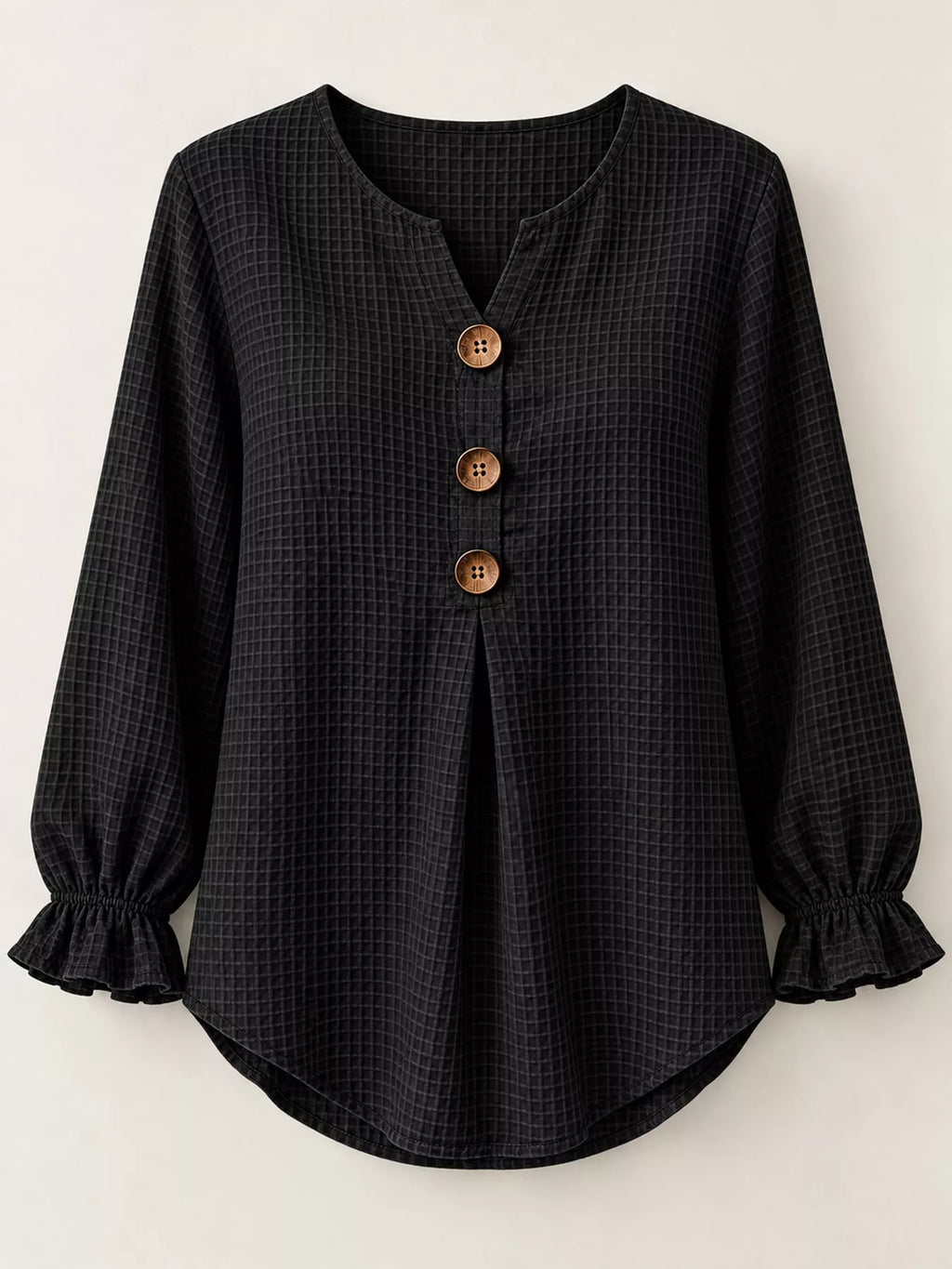 Full Size Waffle Knit Flounce Sleeve Blouse Plus Size