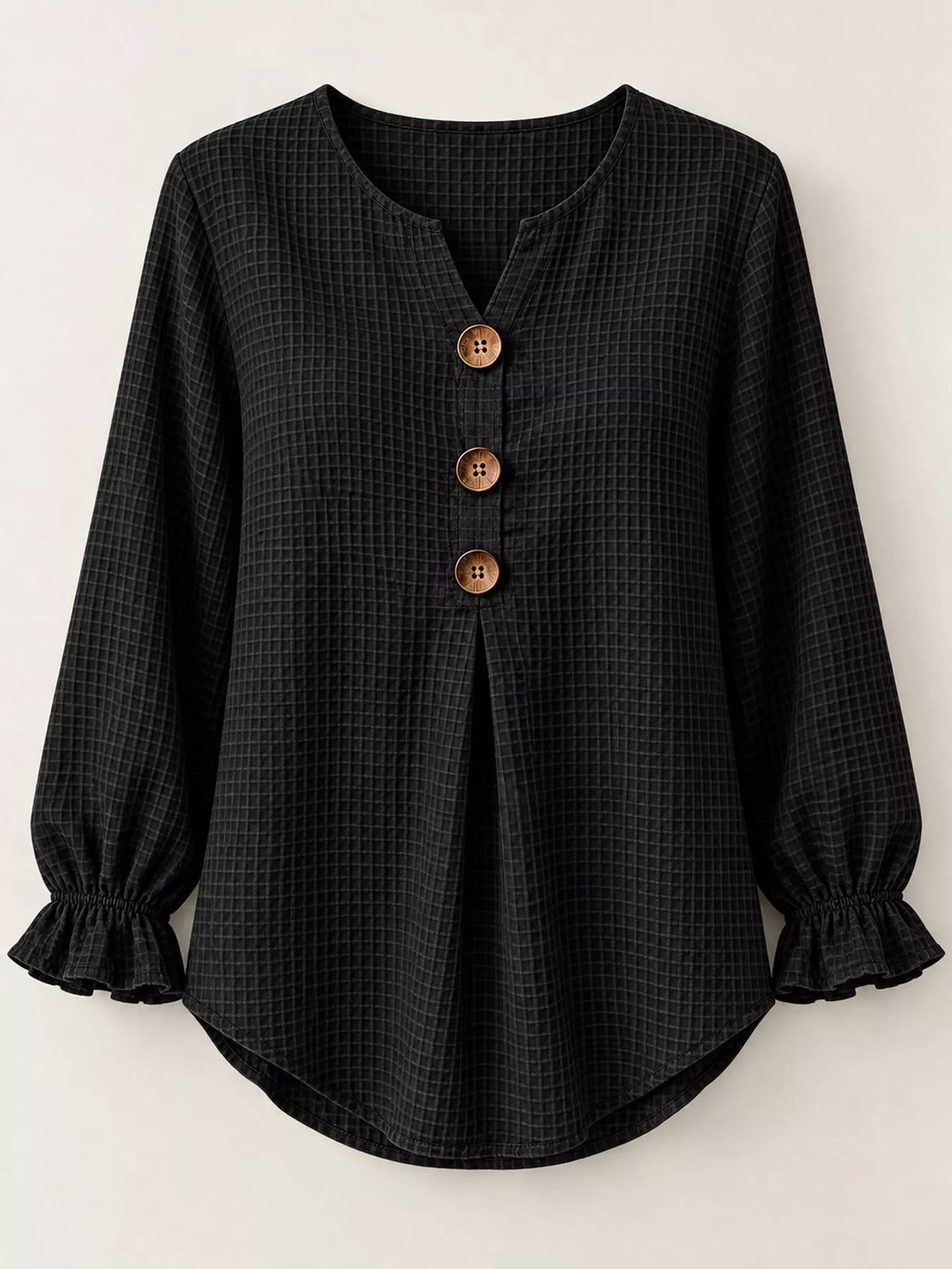 Full Size Waffle Knit Flounce Sleeve Blouse Plus Size