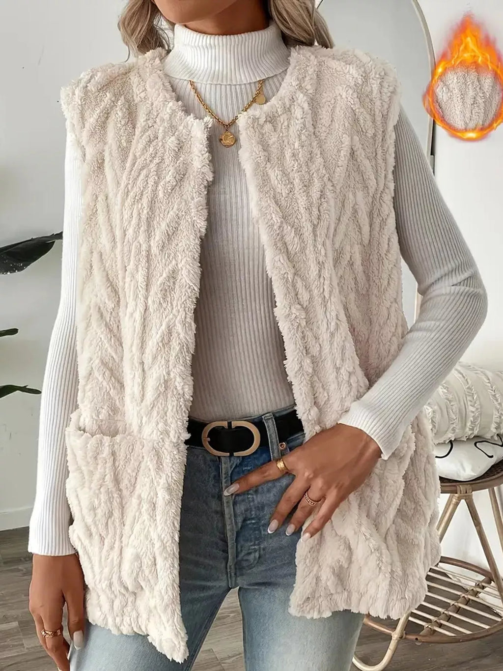 Sherpa Open Front Vest Coat