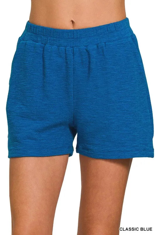 Cotton Slub High Waist Shorts with Pockets