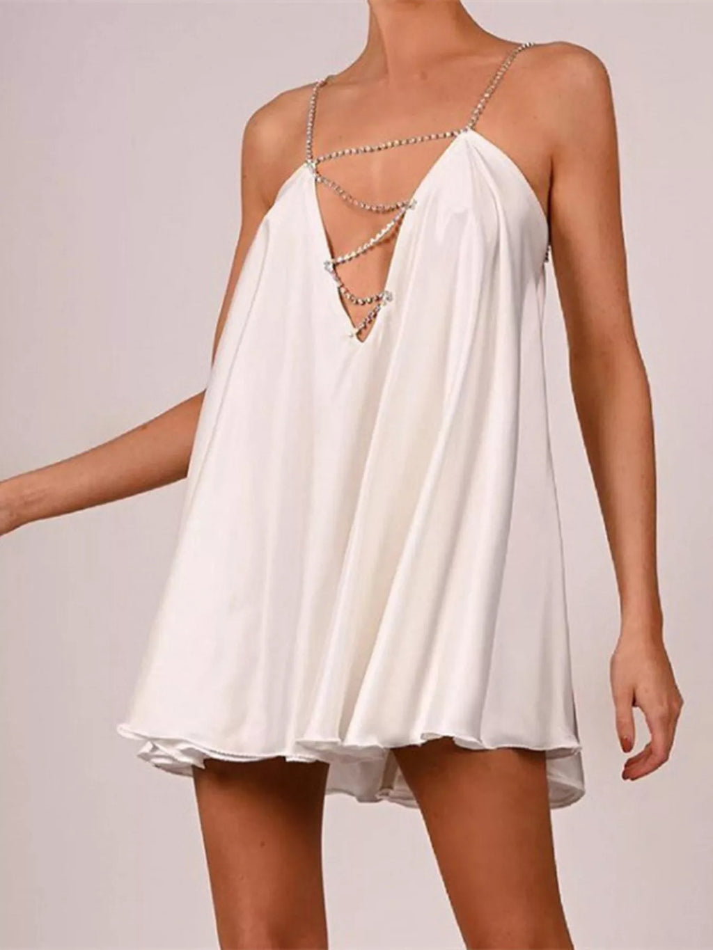 Rhinestone Embellished Plunge Mini Dress