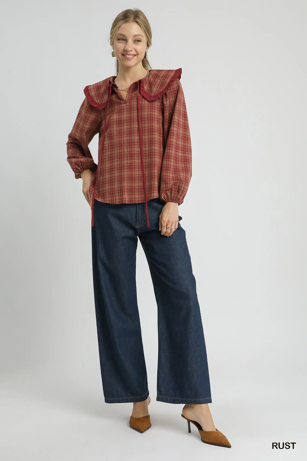 Plaid Ruffle Collar Blouse – Plus Size