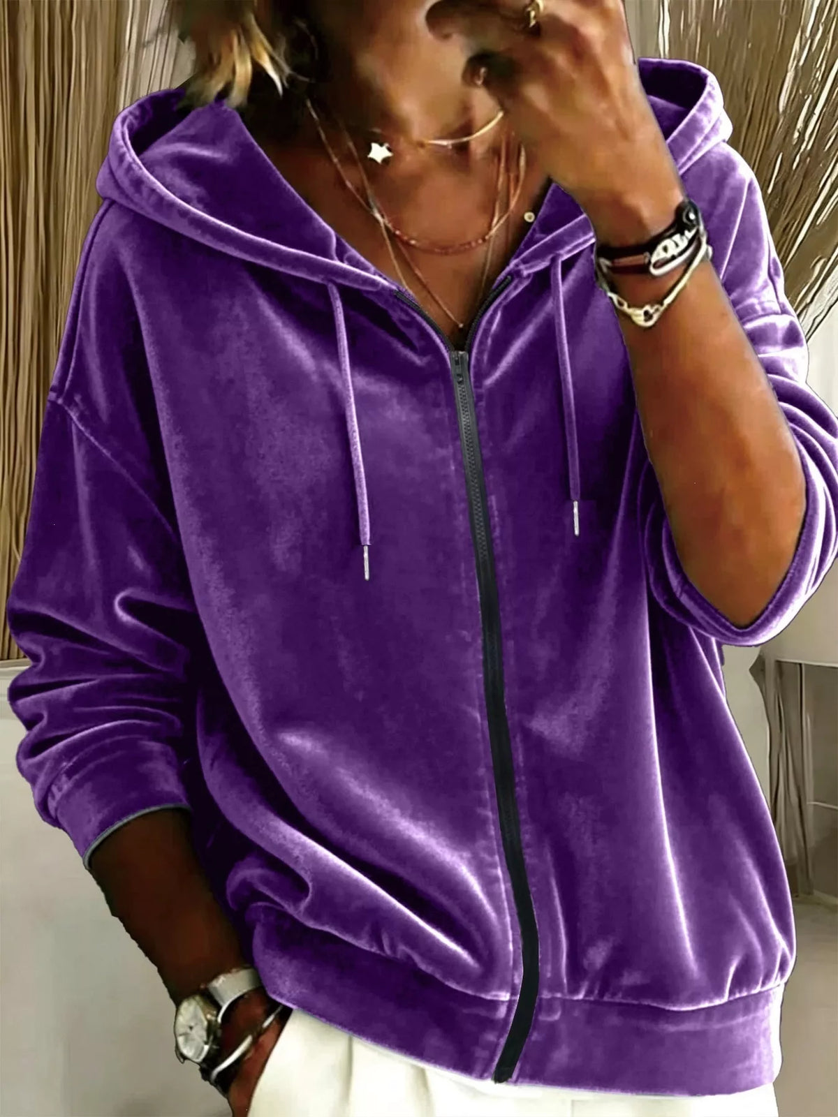 Full Size Velvet Zip-Up Hoodie Plus Size