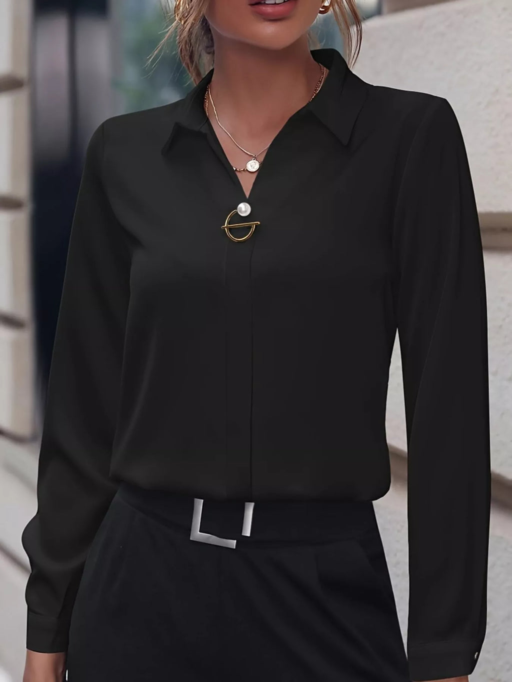 Long Sleeve Satin Blouse