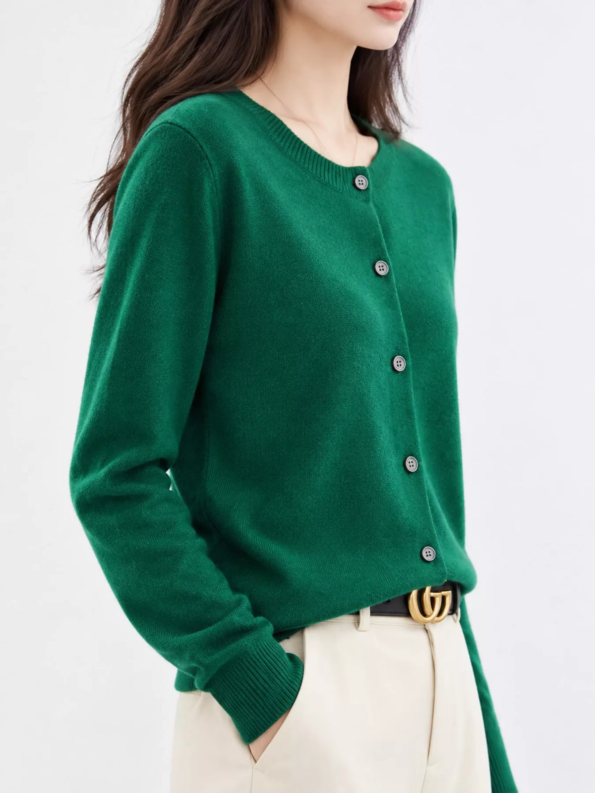 Crew-Neck Button-Down Cardigan