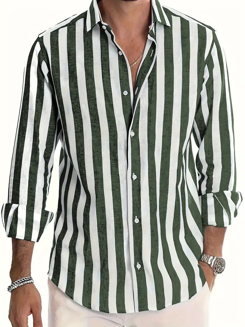 Striped Print Shirt Casual Loose Long-sleeved Shirt Men's Clothing