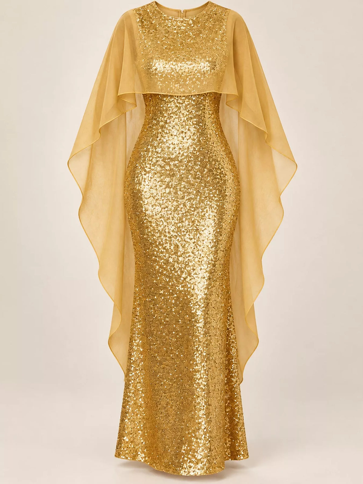 Sequin Cape Overlay Evening Dress