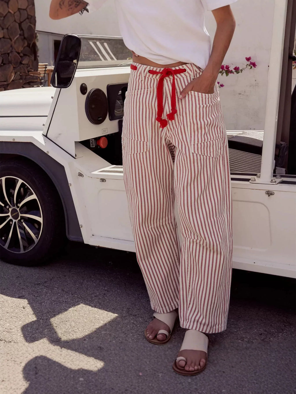 Drawstring Wide Leg Cropped Jeans