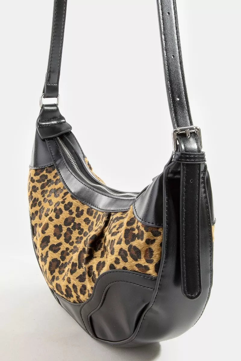 Fame Leopard Print Half Moon Shoulder Bag