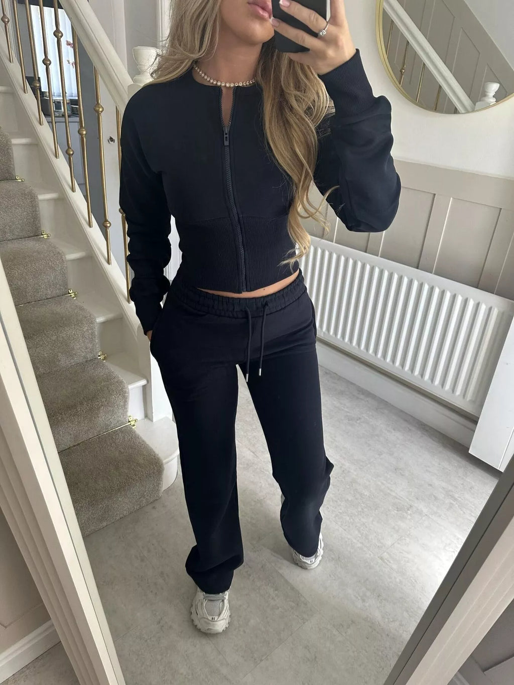 Zip-Up Crop Hoodie and High-Waisted Pants Set