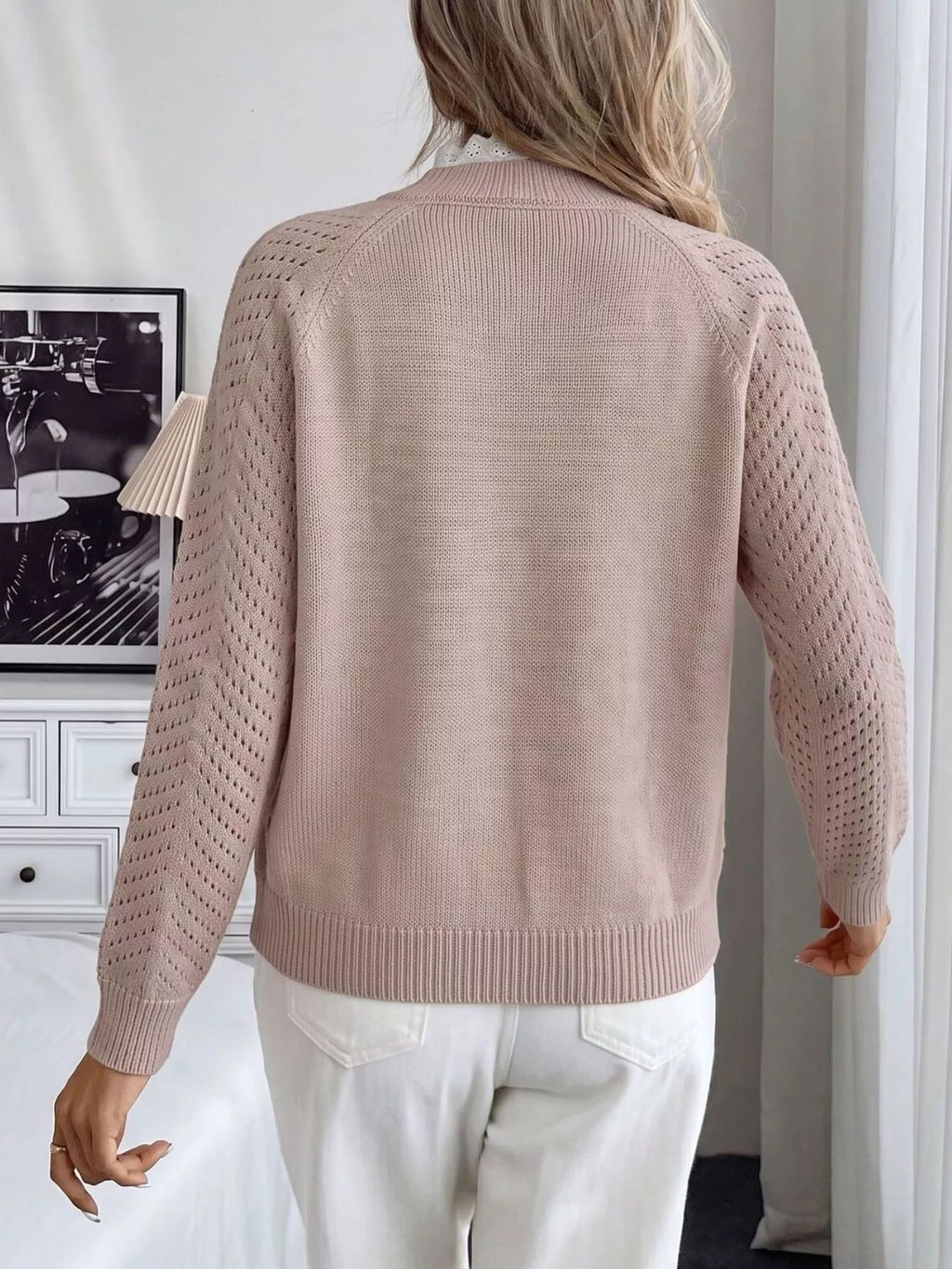 Openwork Mock Neck Sweater