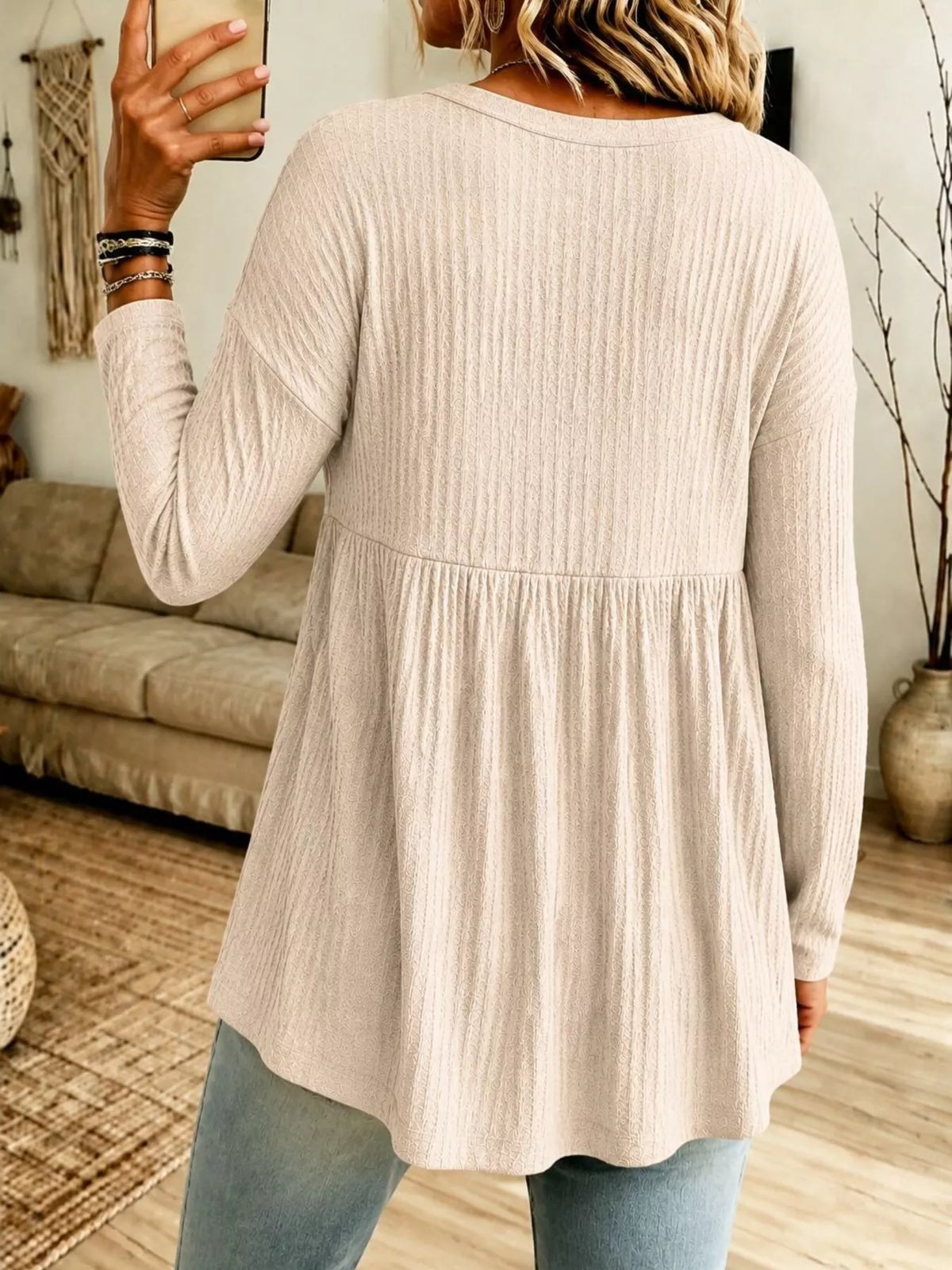 Button Detail Knitted Casual Top