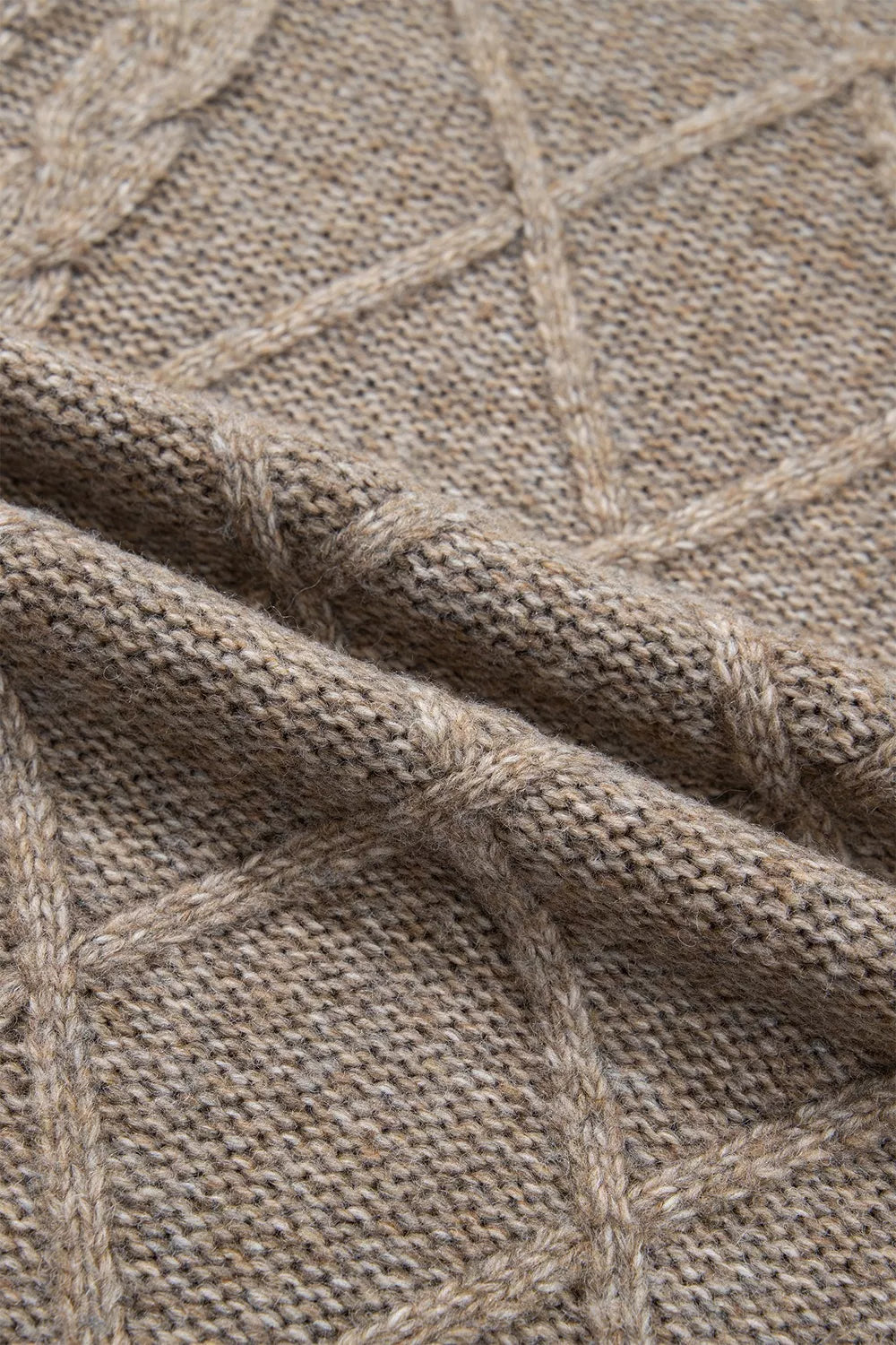 High Neck Drop Shoulder Cable Knit Regular Length Sweater