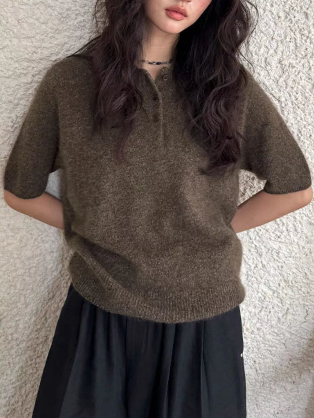 Wool Short-Sleeve knitted Polo Shirt