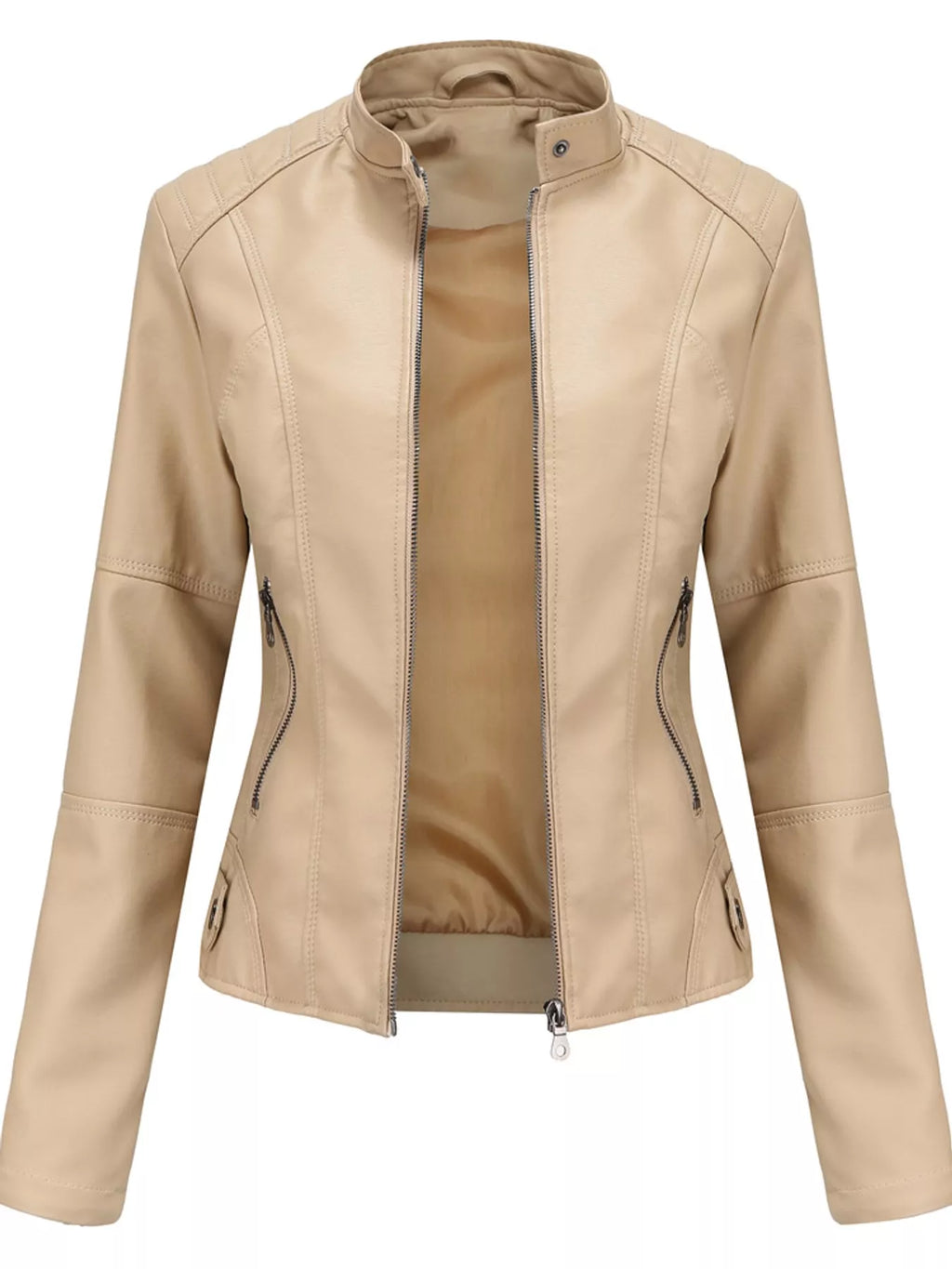 Full Size Slim Fit Faux Leather Moto Jacket Plus Size