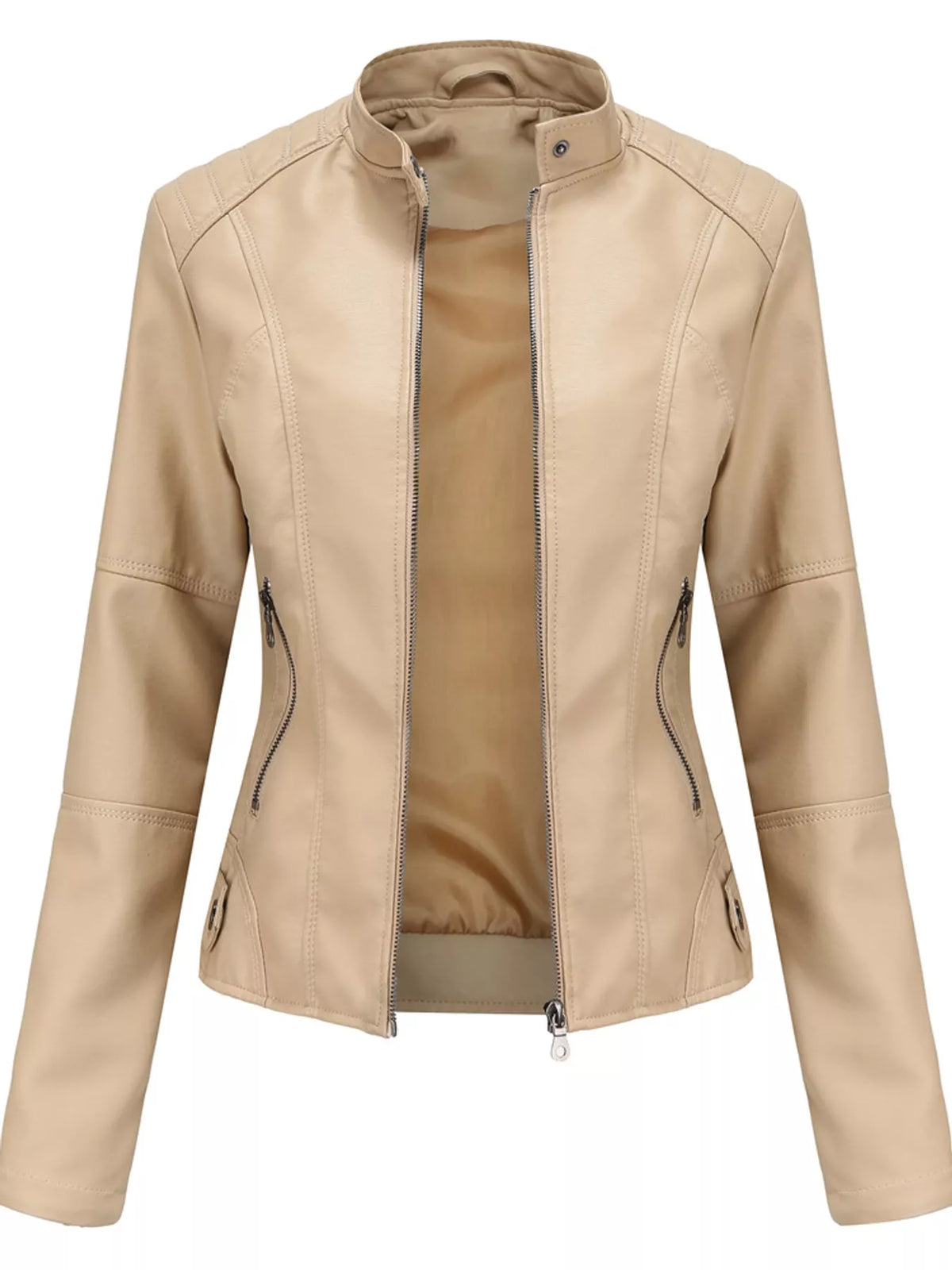 Full Size Slim Fit Faux Leather Moto Jacket Plus Size
