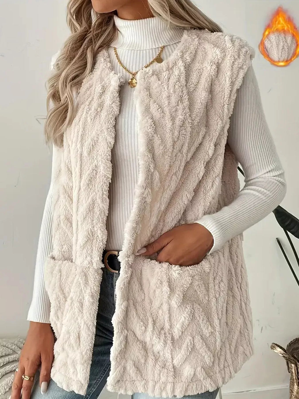 Sherpa Open Front Vest Coat