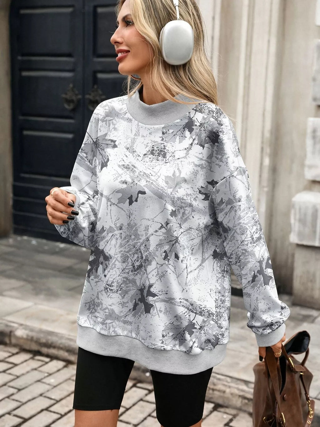 Camouflage Print Mock Neck Sweatshirt