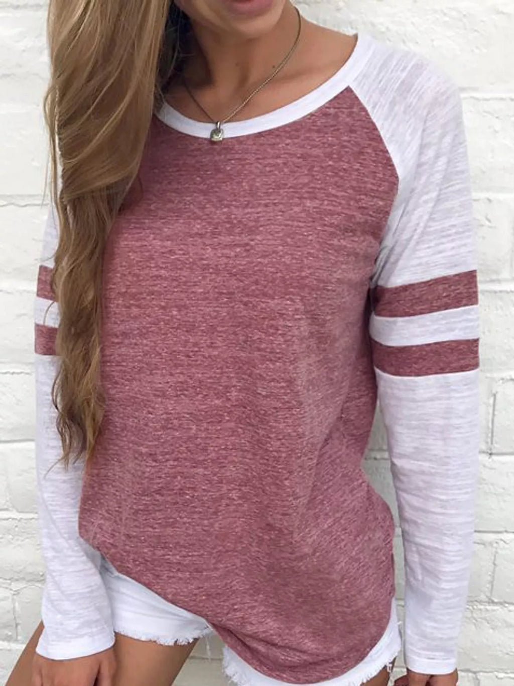 Full Size Color-Block Raglan Sleeve Striped T-Shirt Plus Size