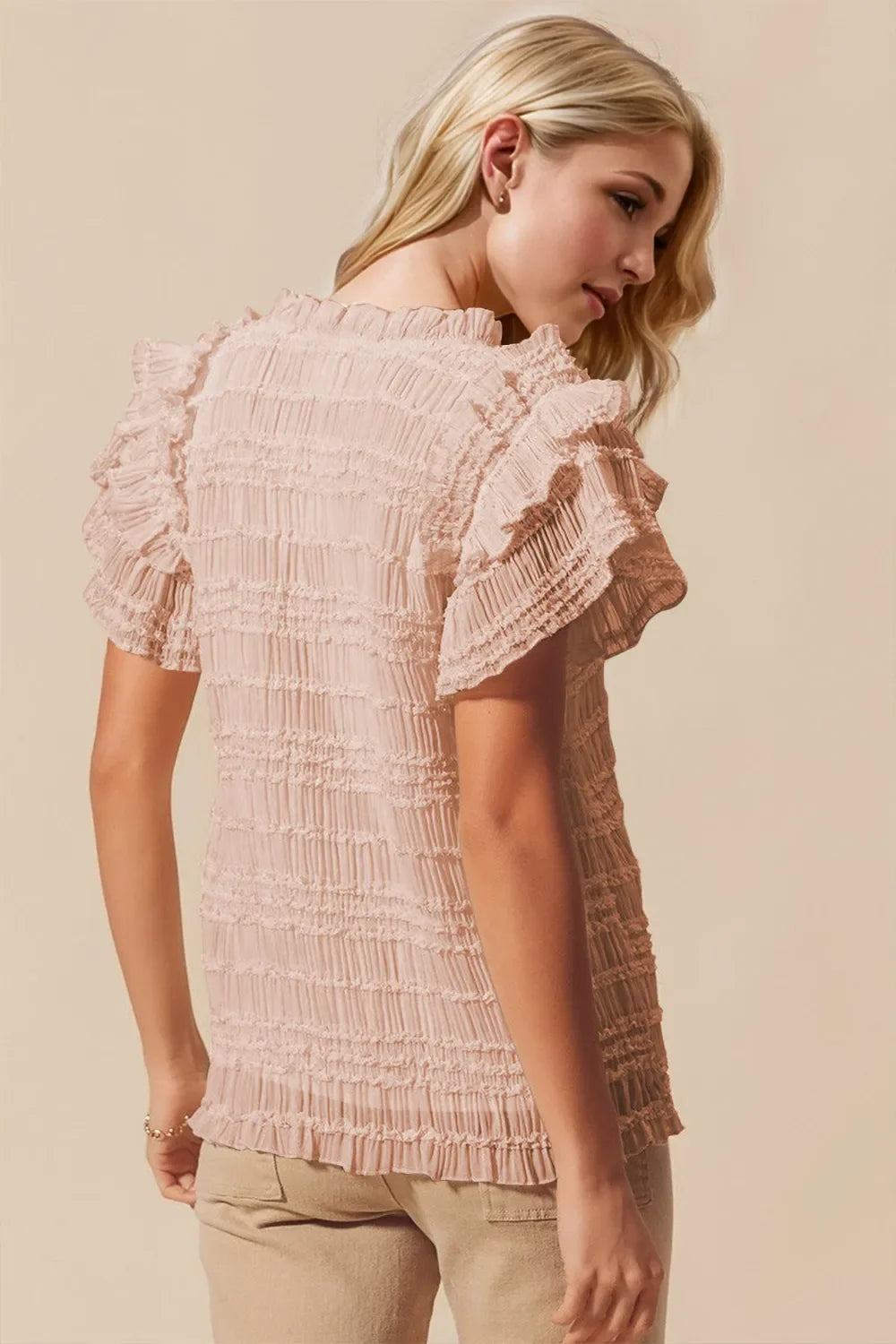 Oh Full Size Frill Notched Flounce Sleeve Blouse